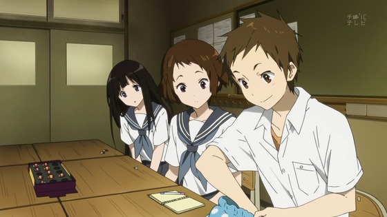 Chitanda, Mayaka, and Satoshi