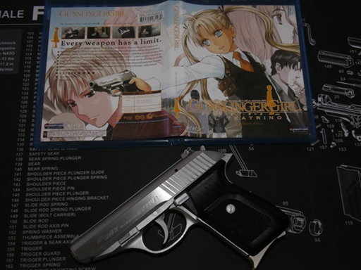 Gunslinger Girl: Il Teatrino Blu-ray cover and Sig Sauer P230SL pistol