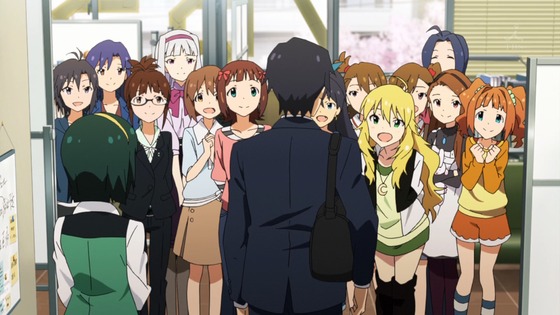 Makoto, Kotori, Chihaya, Ritsuko, Takane, Yukiho, Haruka, Producer, Hibiki, Ami, Miki, Mami, Azusa, Iori, and Yayoi