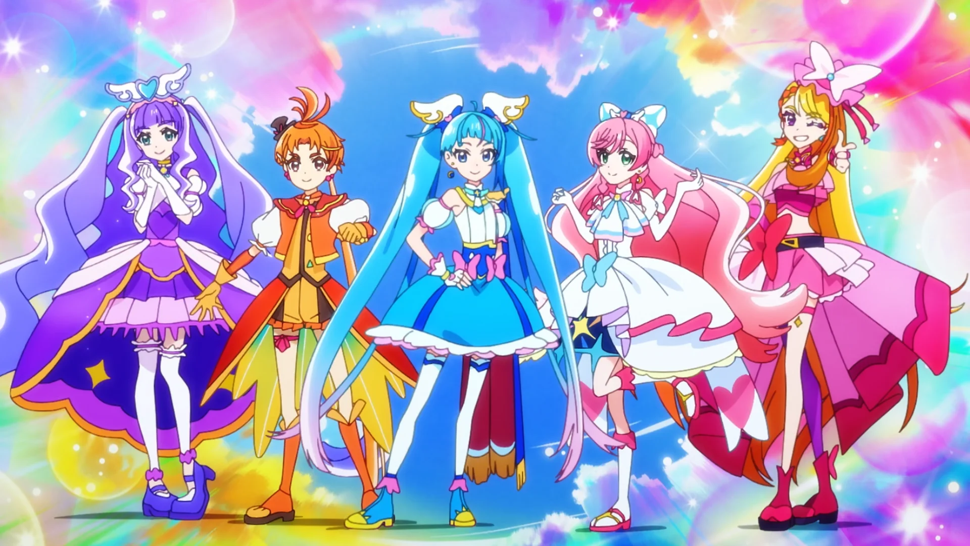 Cure Majesty, Cure Wing, Cure Sky, Cure Prism, and Cure Butterfly